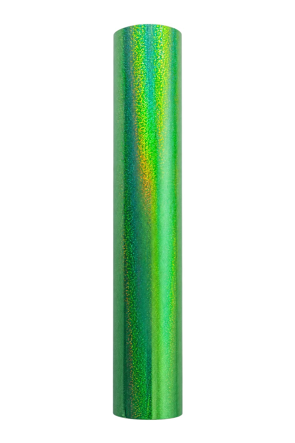 Glitz Envy Green toner foil roll with a vibrant green surface and fine glitter pattern.