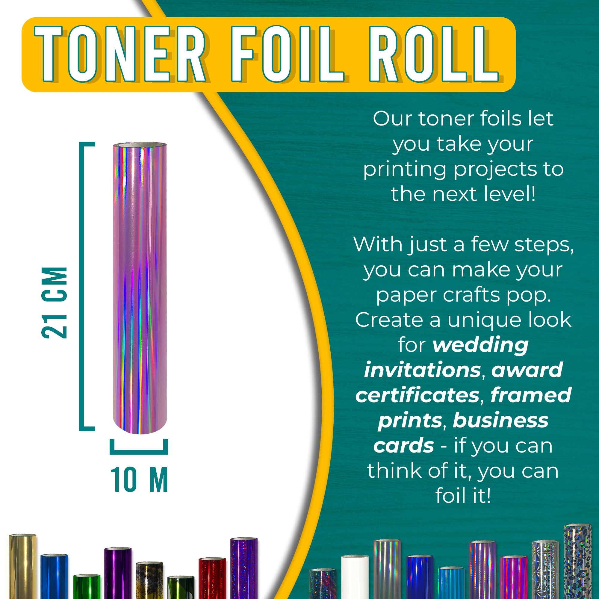 Holographic Light Pink toner foil 21 cm × 10 m for wedding invitations, certificates, framed prints & business cards—laser-toner reactive.