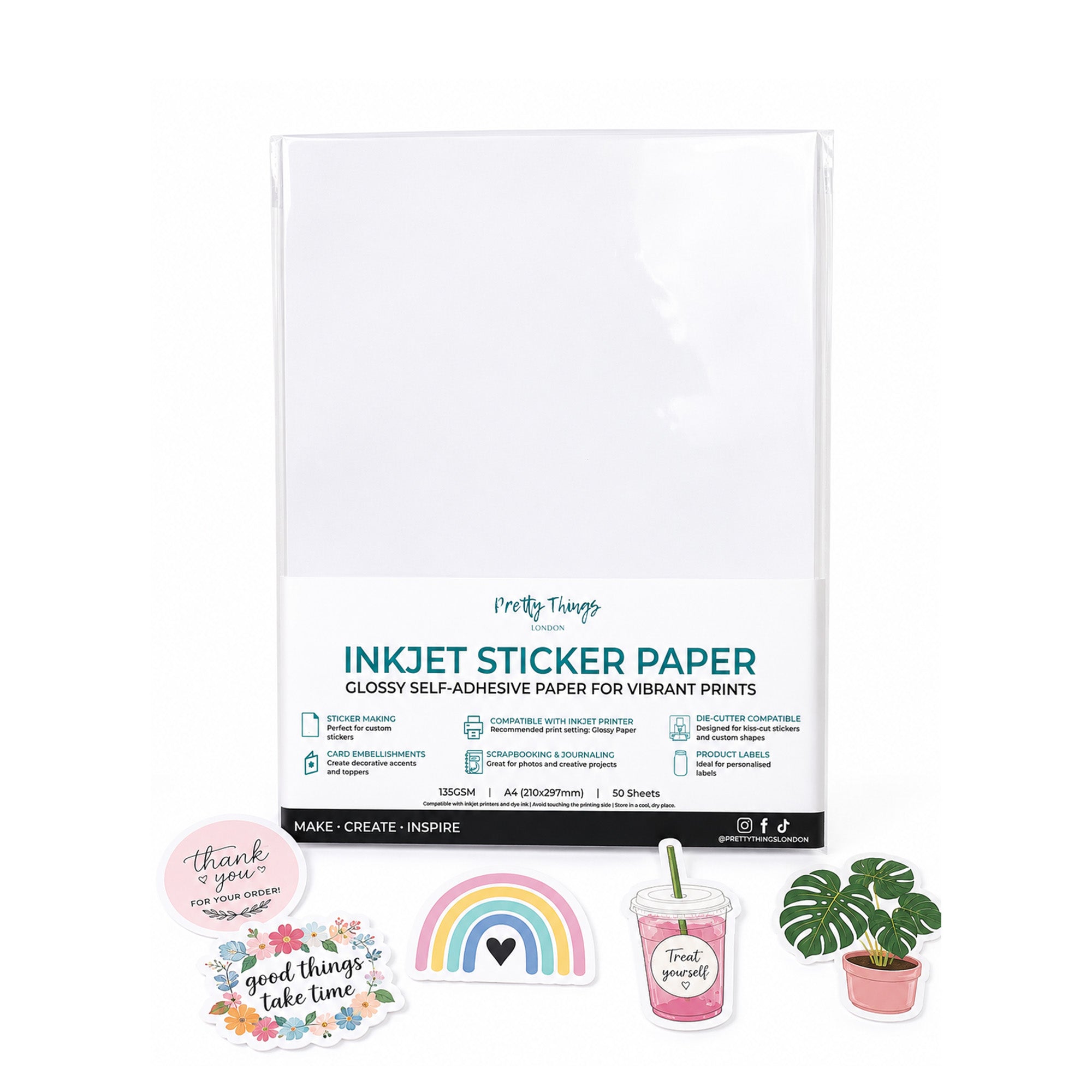 Pack of brilliant white, glossy, Inkjet Sticker Paper