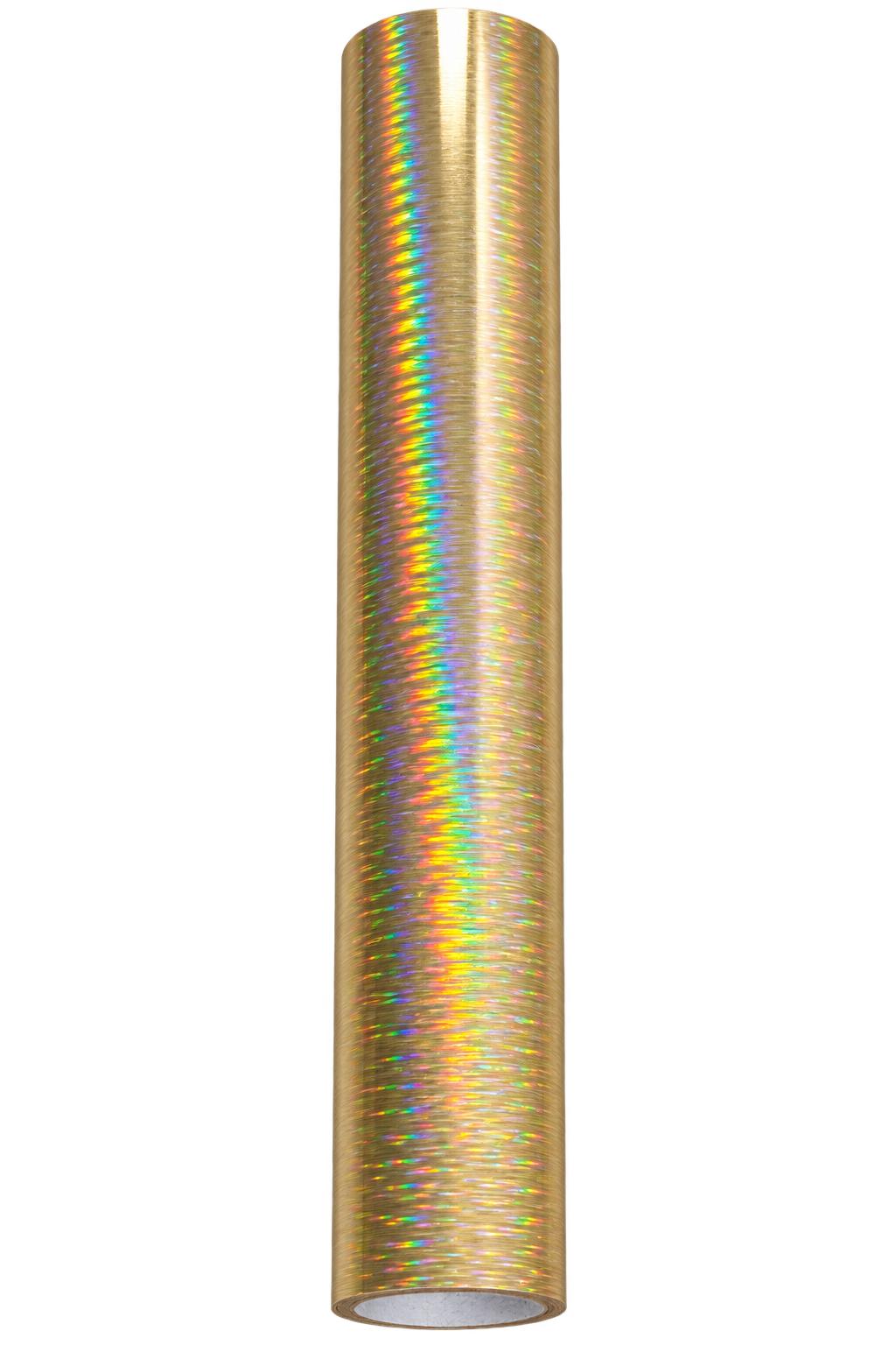 Matrix Gold toner foil roll with a brushed gold surface and fine holographic rainbow reflections.