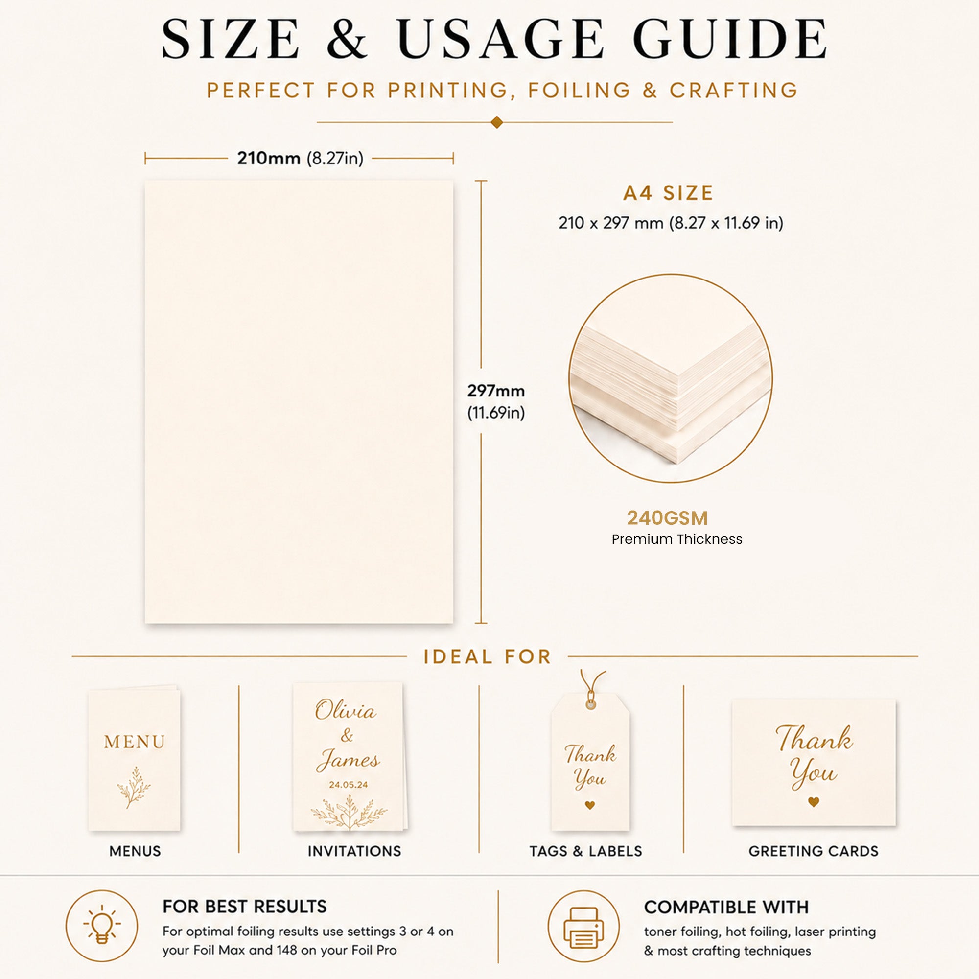 240gsm Smooth Cream Cardstock | A4  25 Sheets