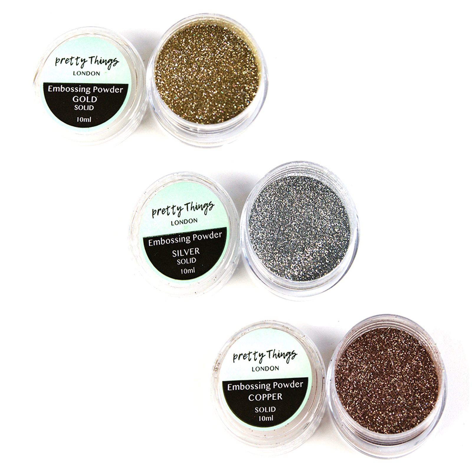 Glitter embossing powder set of 3 colours, gold, silver, copper 